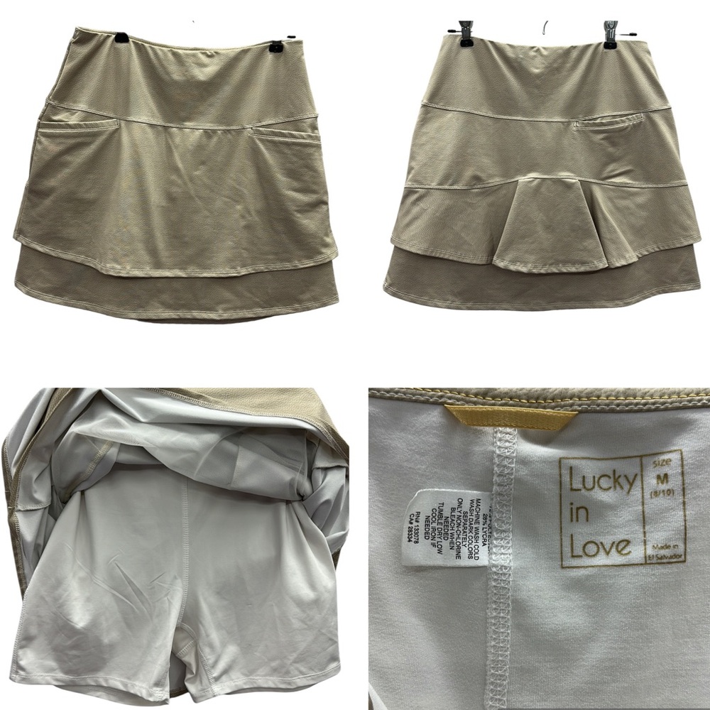 Lucky in Love Khaki Snakeskin Print Tiered 3 Pocket Athletic Skort Medium 8 10